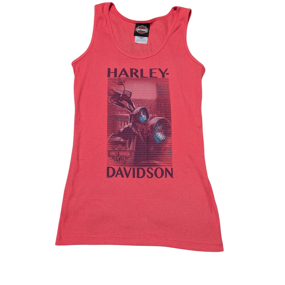 Harley-Davidson Tank Top Women M Coral Pink Crystal River FL Graphic Ribbed Moto